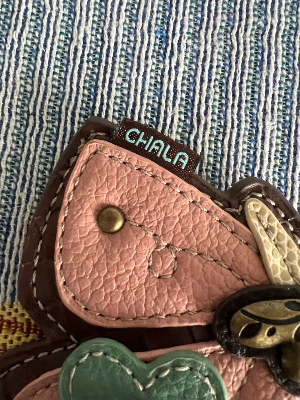 Chala Pink and Mint Floral Leather Keychain Charm - Picture 4 of 4